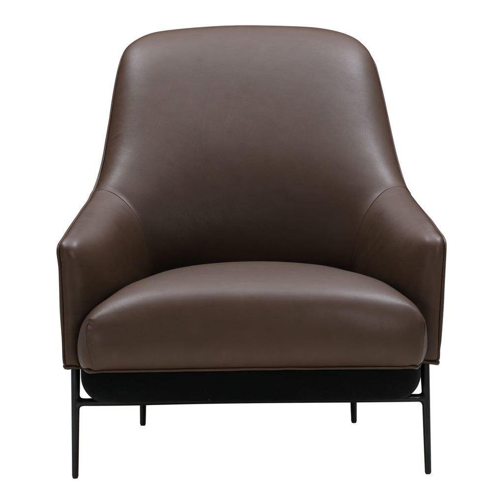 Fauteuil de salon contemporain rembourré, avec profil arrondi sculptural et cadre en métal pour le salon
