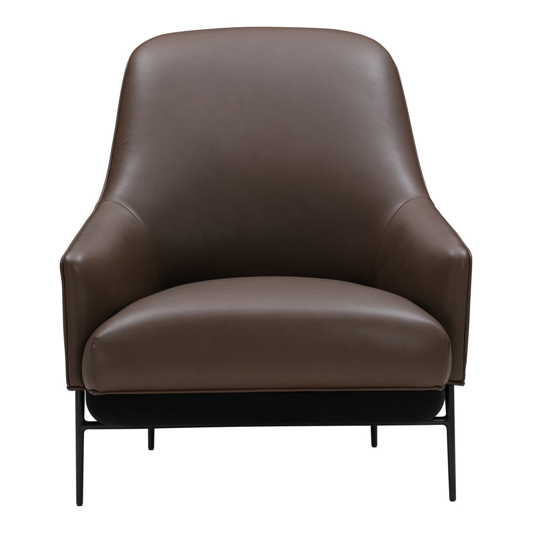 Fauteuil de salon contemporain rembourré, avec profil arrondi sculptural et cadre en métal pour le salon