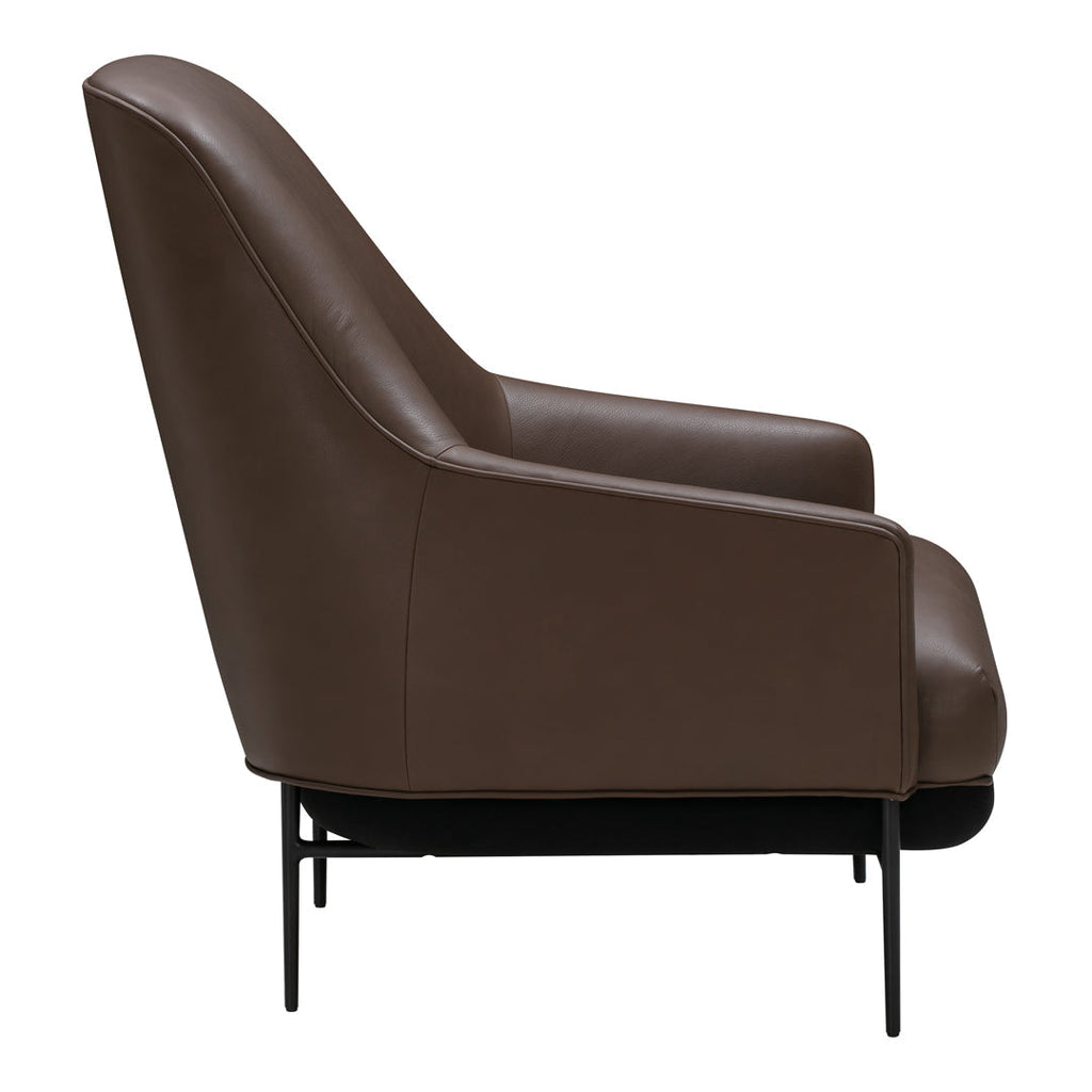 Fauteuil de salon contemporain rembourré, avec profil arrondi sculptural et cadre en métal pour le salon