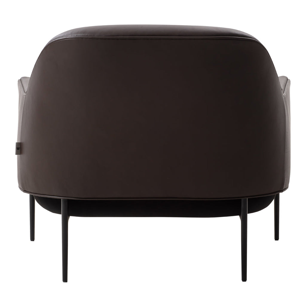 Fauteuil de salon contemporain rembourré, avec profil arrondi sculptural et cadre en métal pour le salon