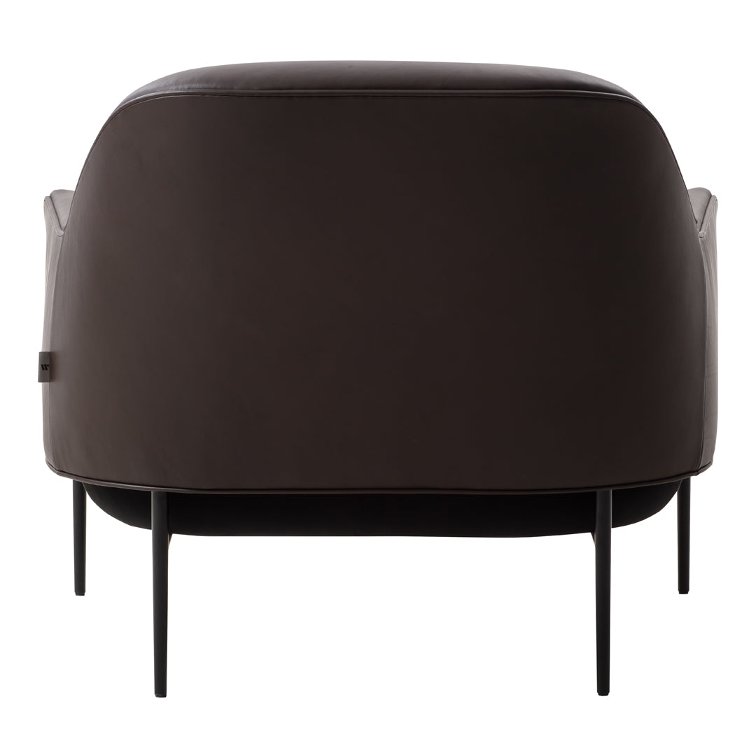 Fauteuil de salon contemporain rembourré, avec profil arrondi sculptural et cadre en métal pour le salon