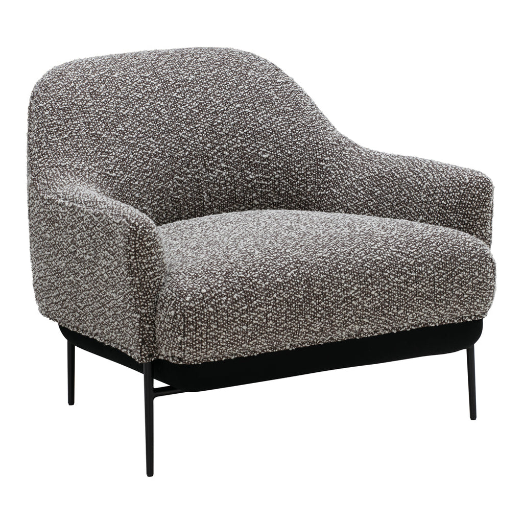 Fauteuil de salon contemporain rembourré, avec profil arrondi sculptural et cadre en métal pour le salon