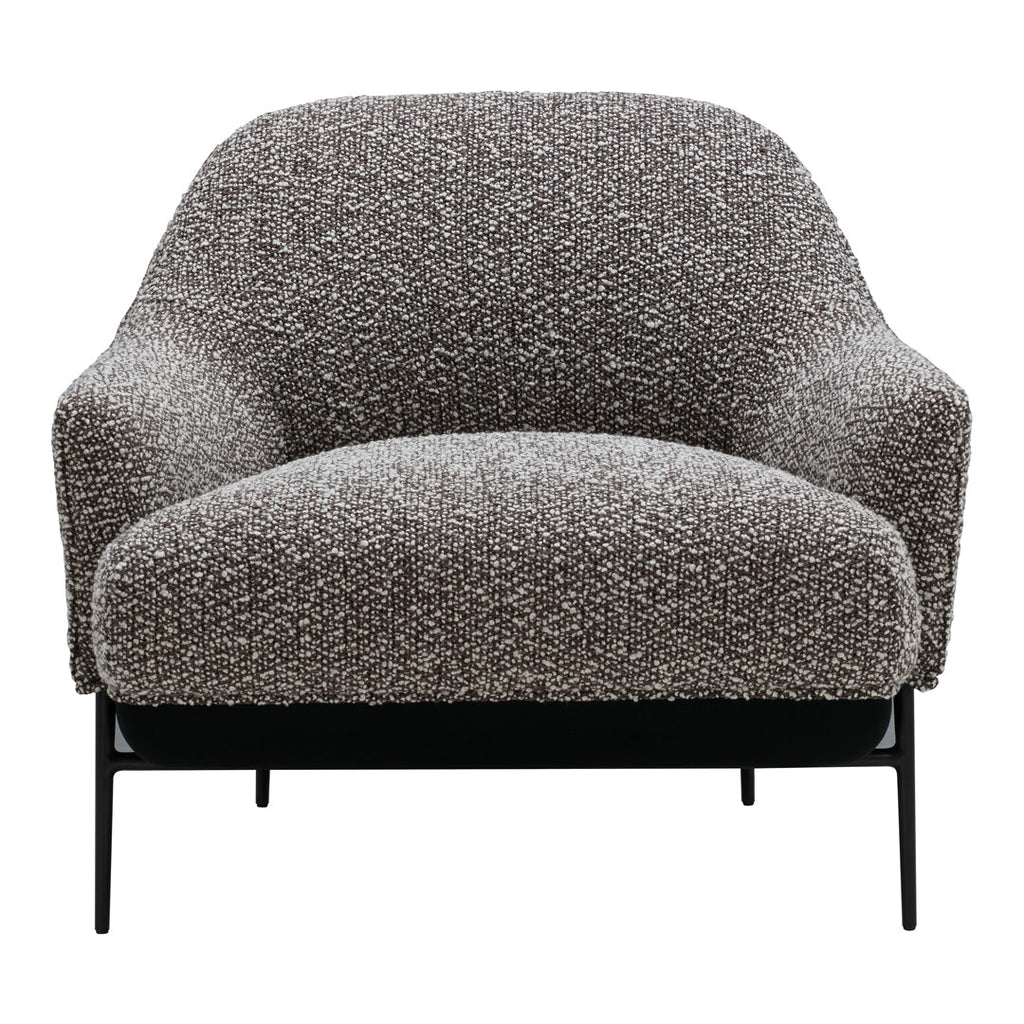 Fauteuil de salon contemporain rembourré, avec profil arrondi sculptural et cadre en métal pour le salon