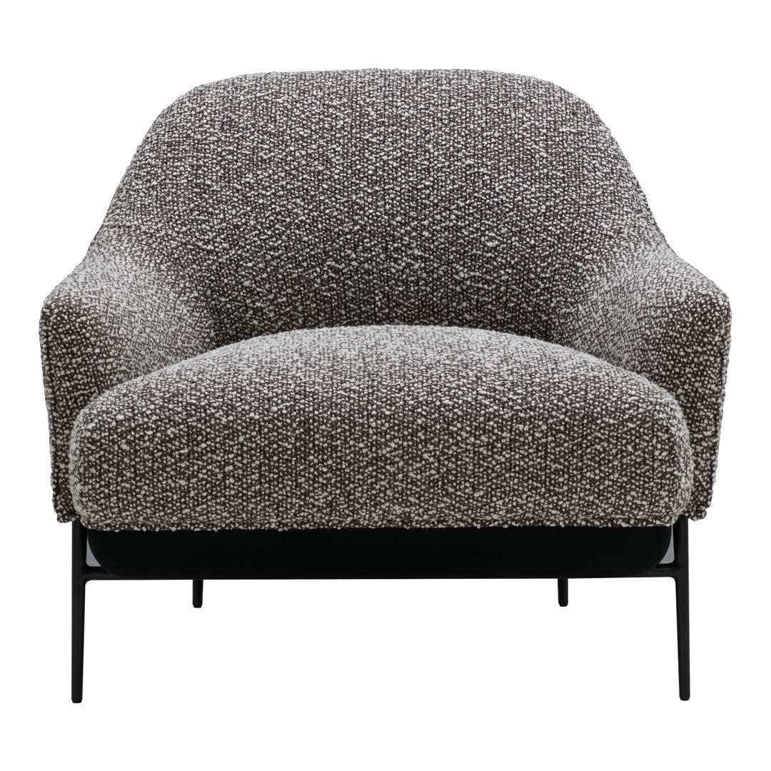 Fauteuil de salon contemporain rembourré, avec profil arrondi sculptural et cadre en métal pour le salon