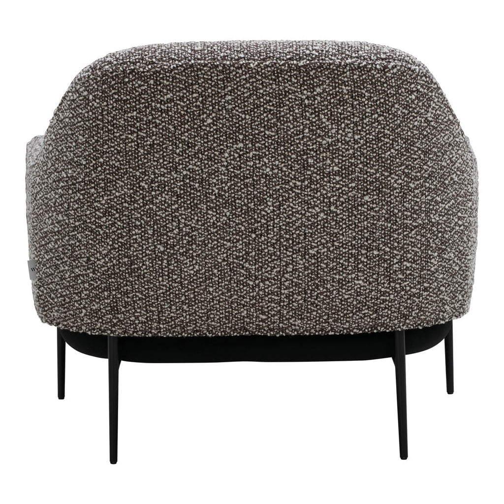 Fauteuil de salon contemporain rembourré, avec profil arrondi sculptural et cadre en métal pour le salon