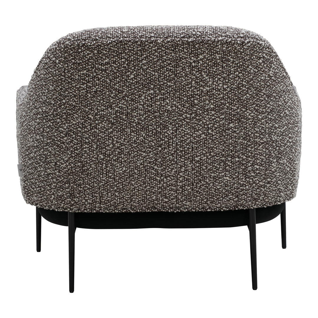 Fauteuil de salon contemporain rembourré, avec profil arrondi sculptural et cadre en métal pour le salon