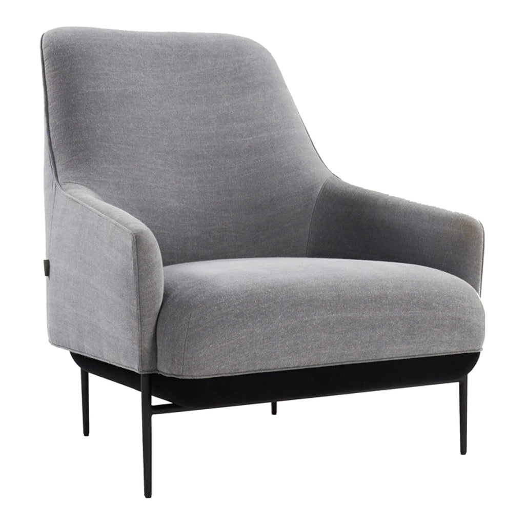 Fauteuil de salon contemporain rembourré, avec profil arrondi sculptural et cadre en métal pour le salon