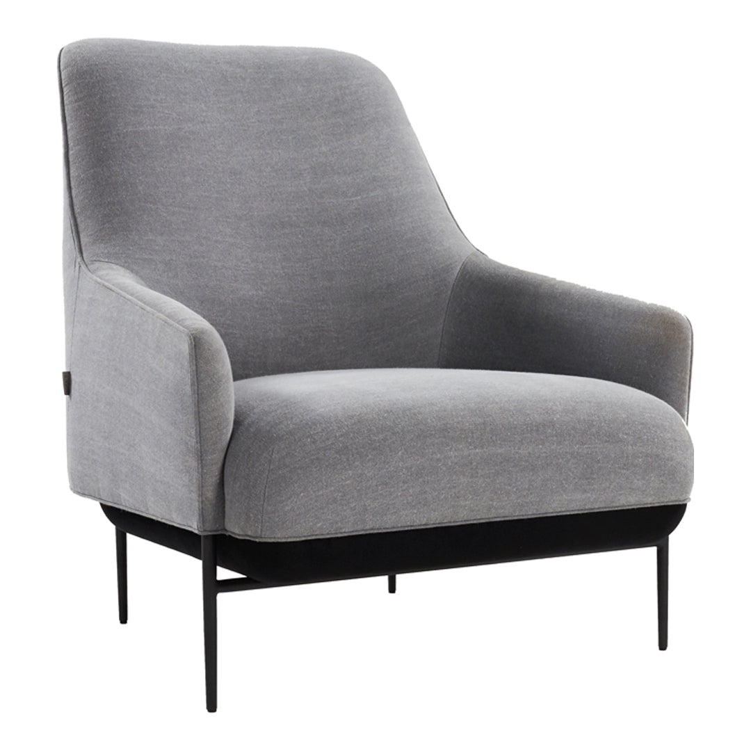 Fauteuil de salon contemporain rembourré, avec profil arrondi sculptural et cadre en métal pour le salon
