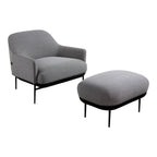 Fauteuil de salon contemporain rembourré, avec profil arrondi sculptural et cadre en métal pour le salon