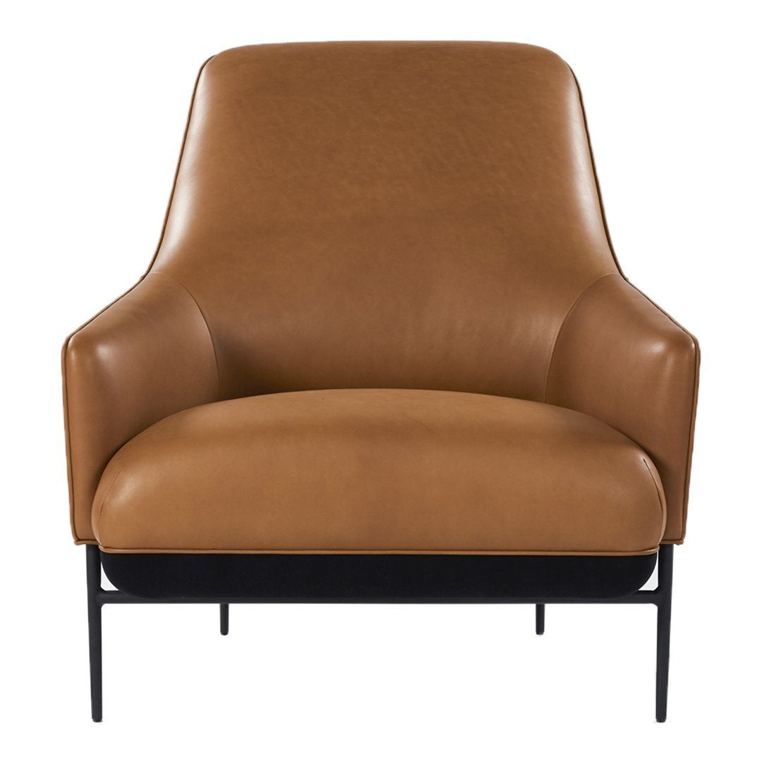 Fauteuil de salon contemporain rembourré, avec profil arrondi sculptural et cadre en métal pour le salon
