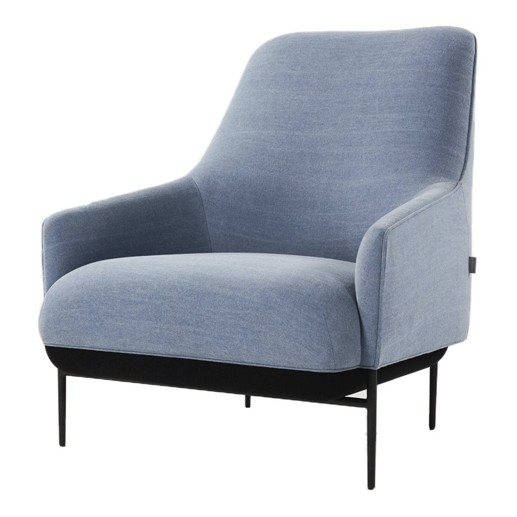 Fauteuil de salon contemporain rembourré, avec profil arrondi sculptural et cadre en métal pour le salon