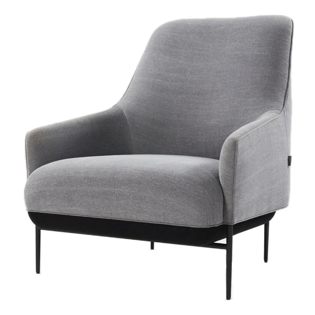 Fauteuil de salon contemporain rembourré, avec profil arrondi sculptural et cadre en métal pour le salon