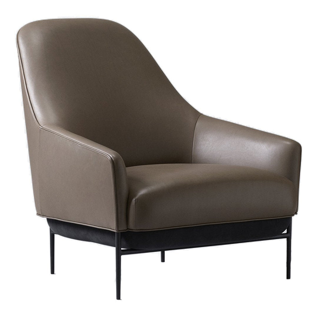 Fauteuil de salon contemporain rembourré, avec profil arrondi sculptural et cadre en métal pour le salon