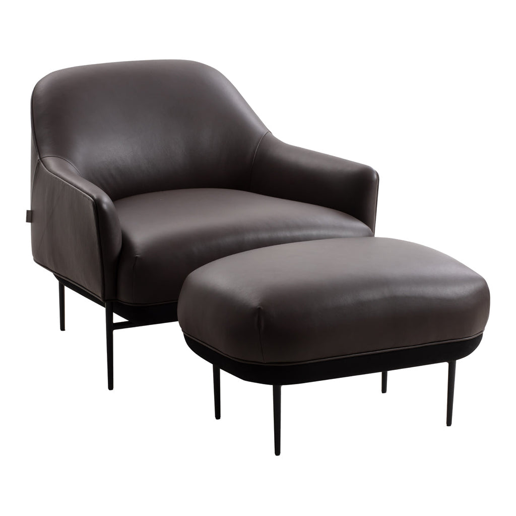 Fauteuil de salon contemporain rembourré, avec profil arrondi sculptural et cadre en métal pour le salon