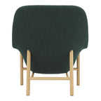 Fauteuil de salon contemporain à dossier haut et tapissé, avec silhouette organique drapée et pieds en chêne pour le salon