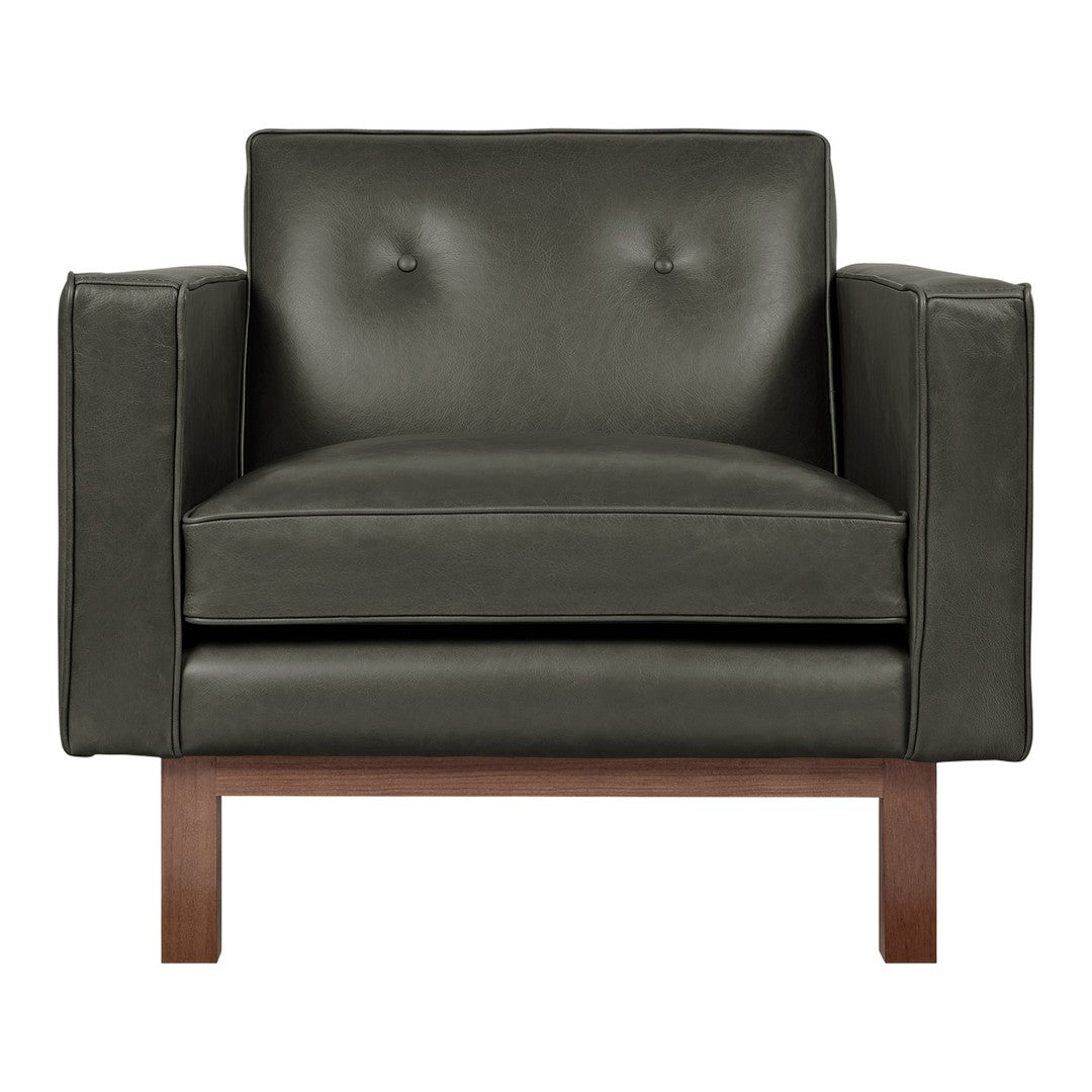 Fauteuil de salon vintage en cuir du milieu du siècle avec assise capitonnée garnie de plumes pour le salon