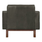 Fauteuil de salon vintage en cuir du milieu du siècle avec assise capitonnée garnie de plumes pour le salon