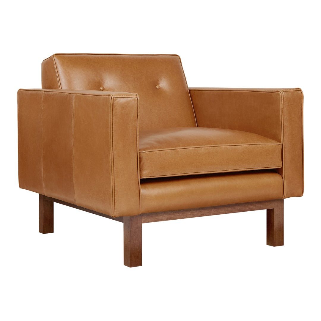 Fauteuil de salon vintage en cuir du milieu du siècle avec assise capitonnée garnie de plumes pour le salon