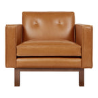 Fauteuil de salon vintage en cuir du milieu du siècle avec assise capitonnée garnie de plumes pour le salon