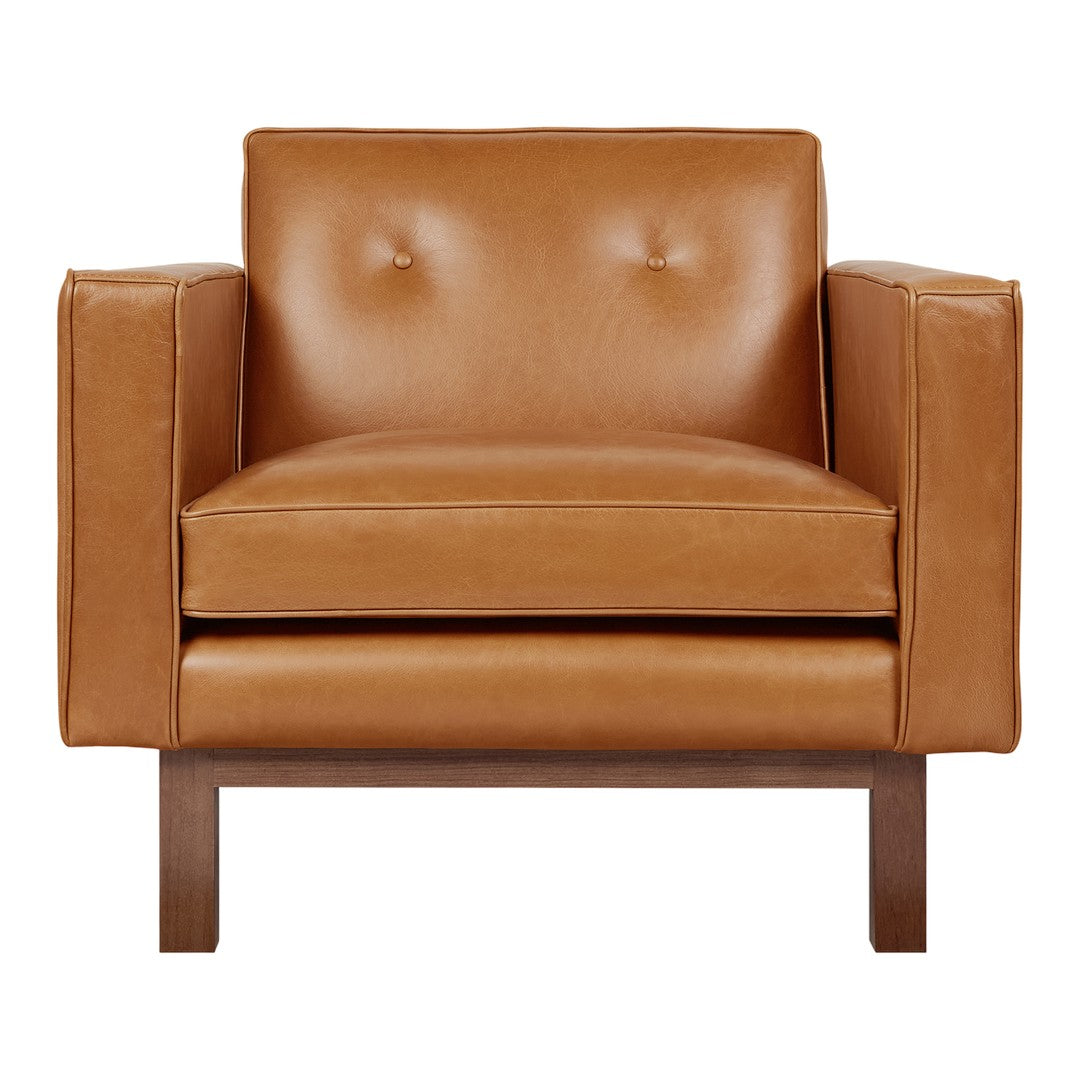 Fauteuil de salon vintage en cuir du milieu du siècle avec assise capitonnée garnie de plumes pour le salon