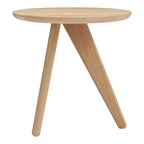 Table d'appoint minimaliste en chêne massif avec pied en forme d'ailette et plateau en placage ultrafin pour salon