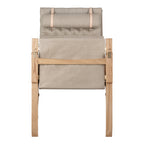 Fauteuil de salon scandinave en chêne massif et toile de lin avec dossier pliable et ferrures en laiton pour salon