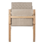Fauteuil de salon scandinave en chêne massif et toile de lin avec dossier pliable et ferrures en laiton pour salon