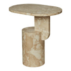 Table d'appoint contemporaine en frêne massif avec plateau ovale flottant et base cylindrique géométrique pour salon