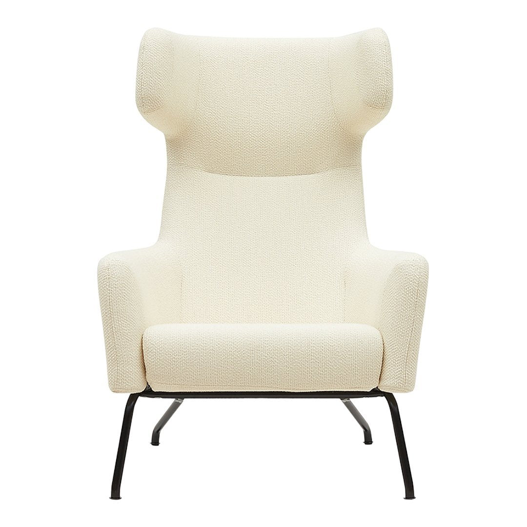 Fauteuil lounge ailé moderne rembourré avec silhouette dynamique arrondie pour salon