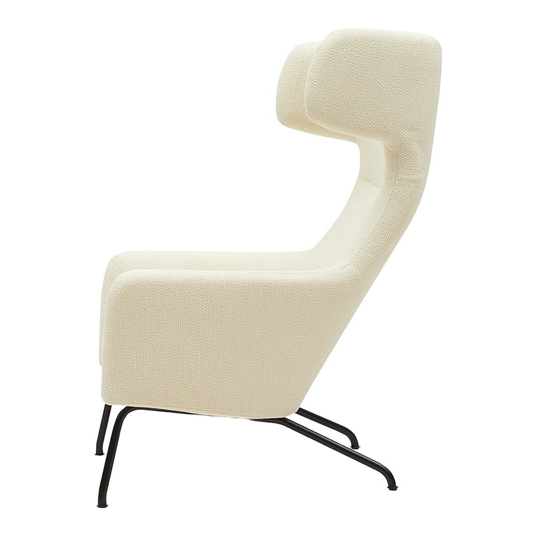 Fauteuil lounge ailé moderne rembourré avec silhouette dynamique arrondie pour salon