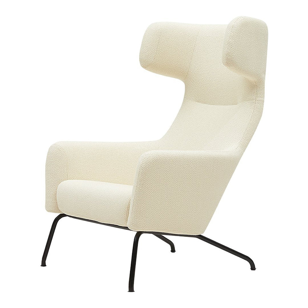 Fauteuil lounge ailé moderne rembourré avec silhouette dynamique arrondie pour salon