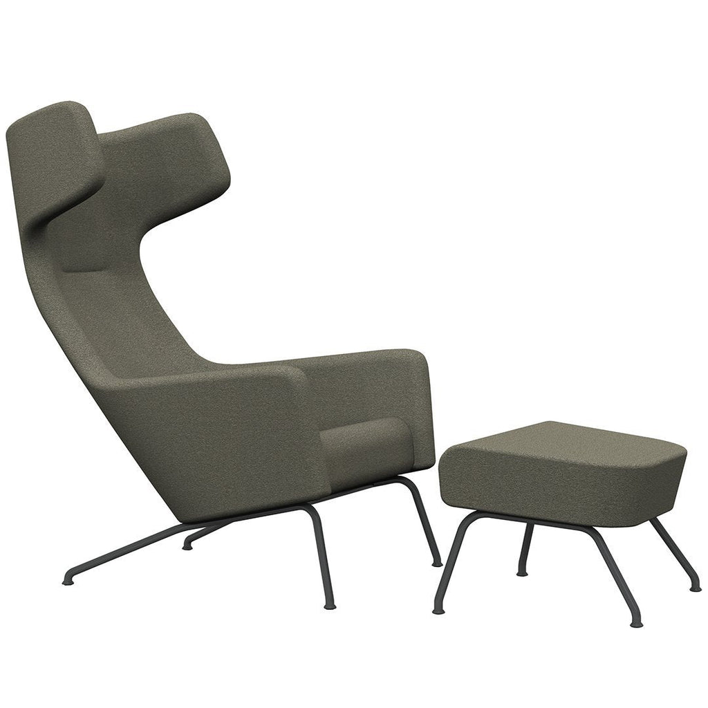 Fauteuil lounge ailé moderne rembourré avec silhouette dynamique arrondie pour salon