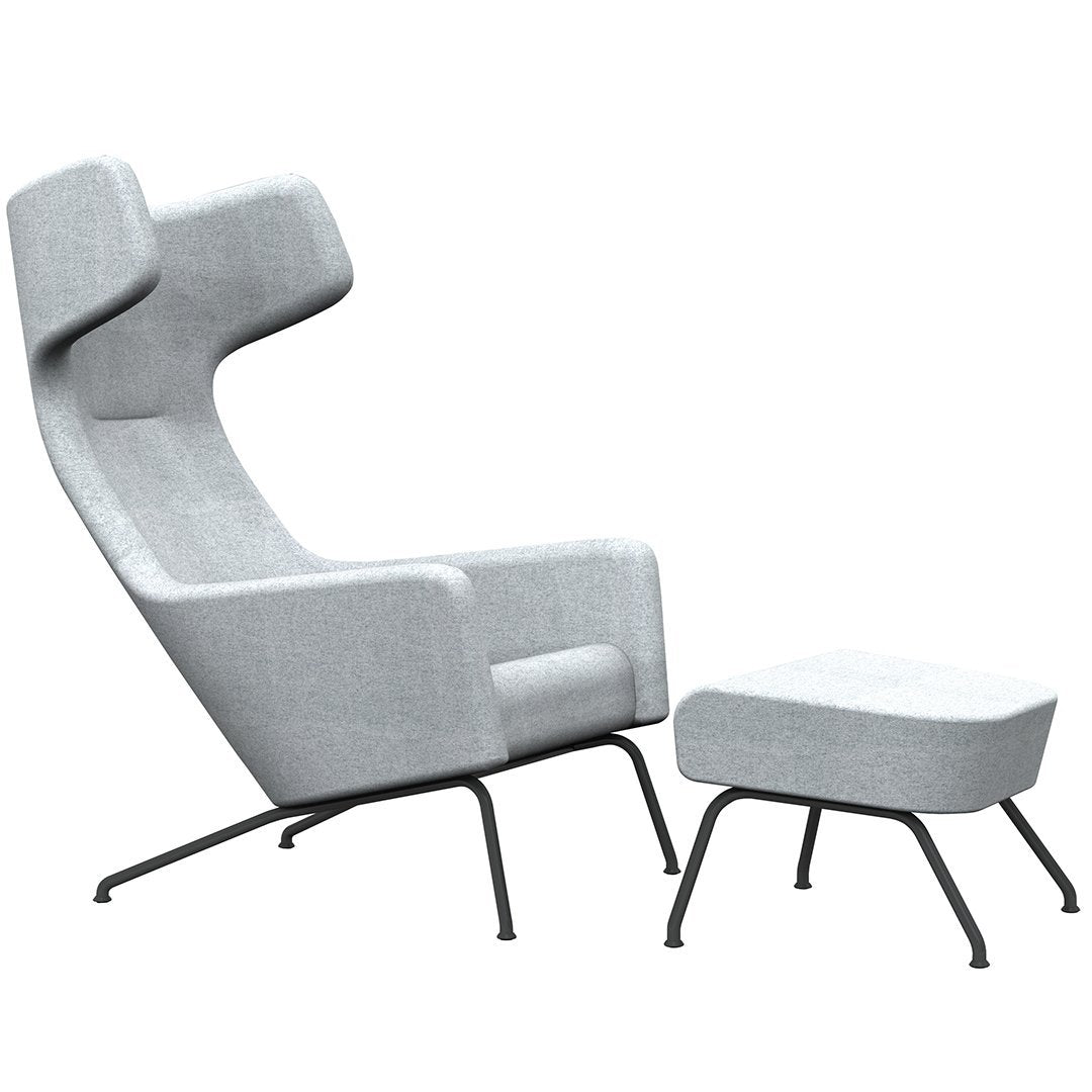 Fauteuil lounge ailé moderne rembourré avec silhouette dynamique arrondie pour salon