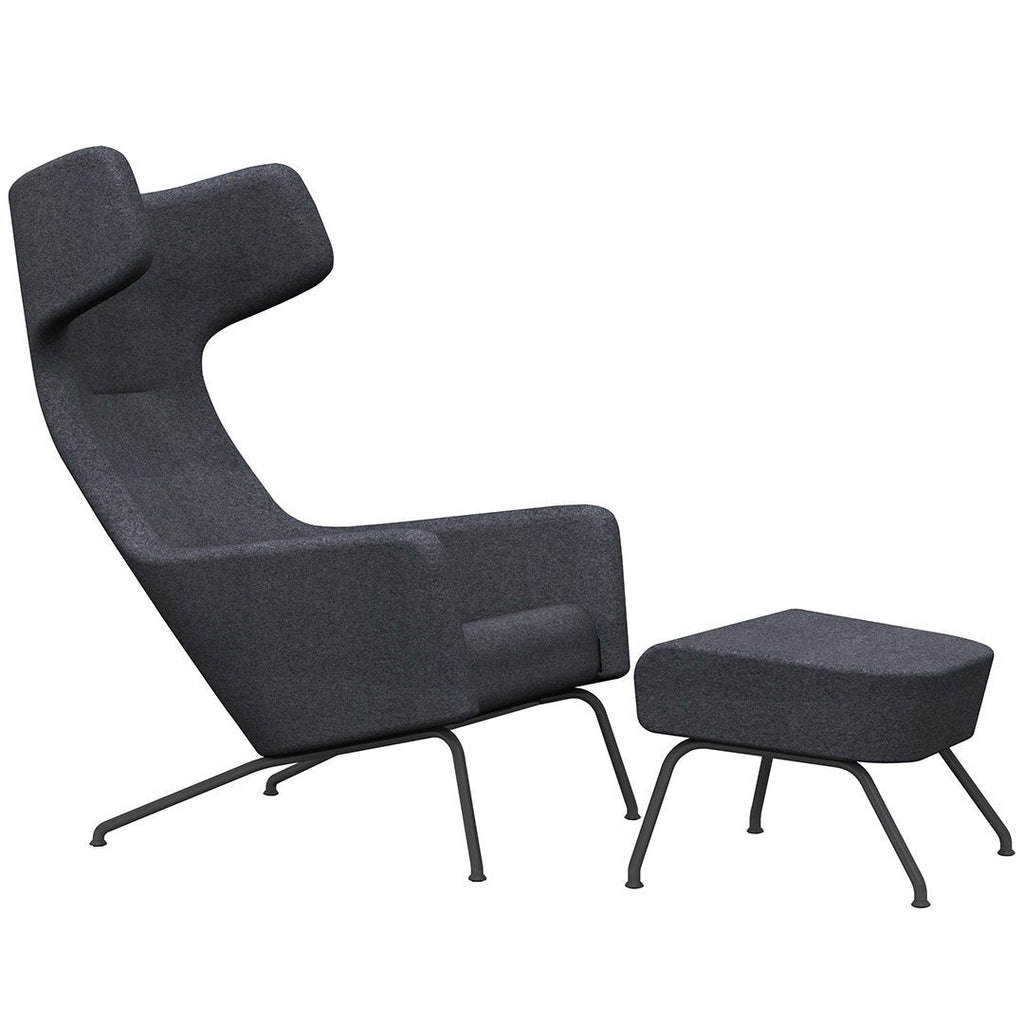 Fauteuil lounge ailé moderne rembourré avec silhouette dynamique arrondie pour salon