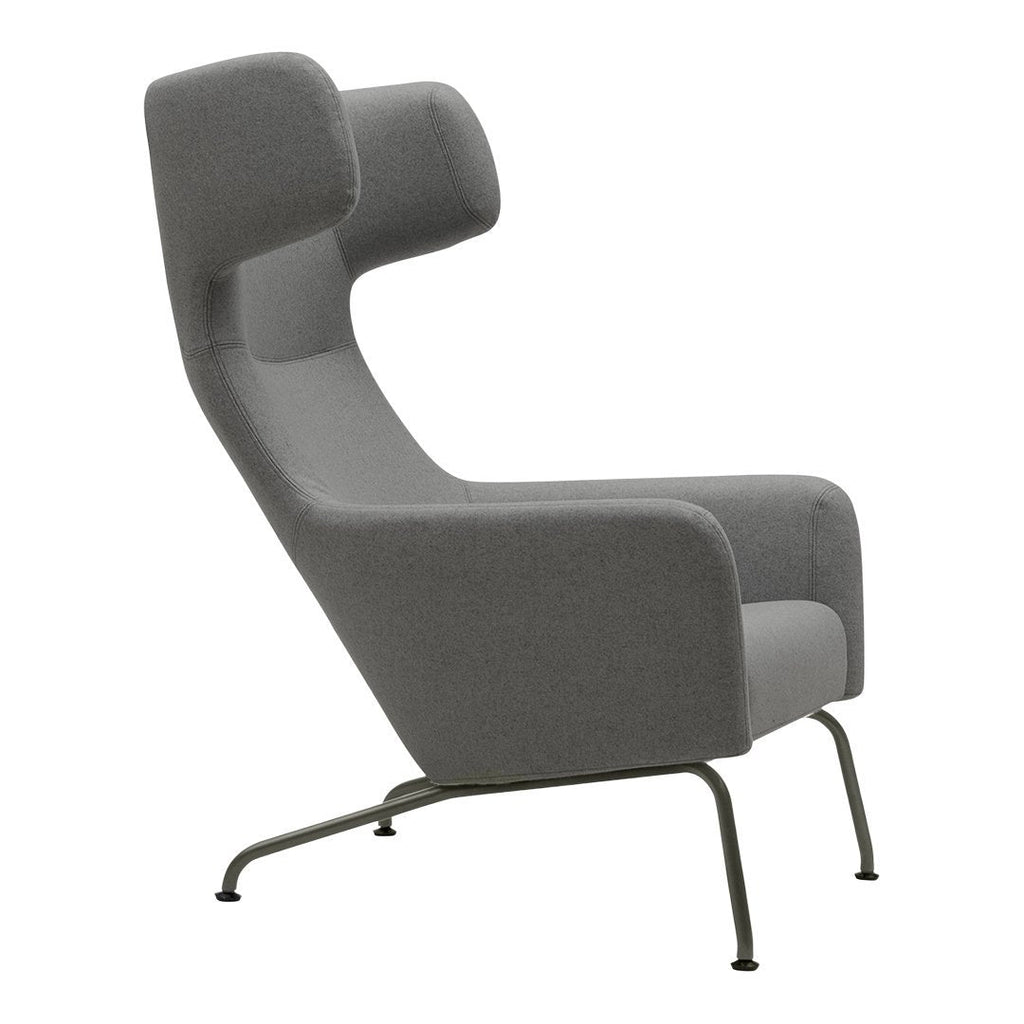 Fauteuil lounge ailé moderne rembourré avec silhouette dynamique arrondie pour salon