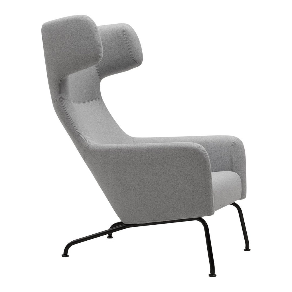 Fauteuil lounge ailé moderne rembourré avec silhouette dynamique arrondie pour salon