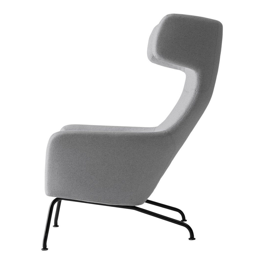 Fauteuil lounge ailé moderne rembourré avec silhouette dynamique arrondie pour salon