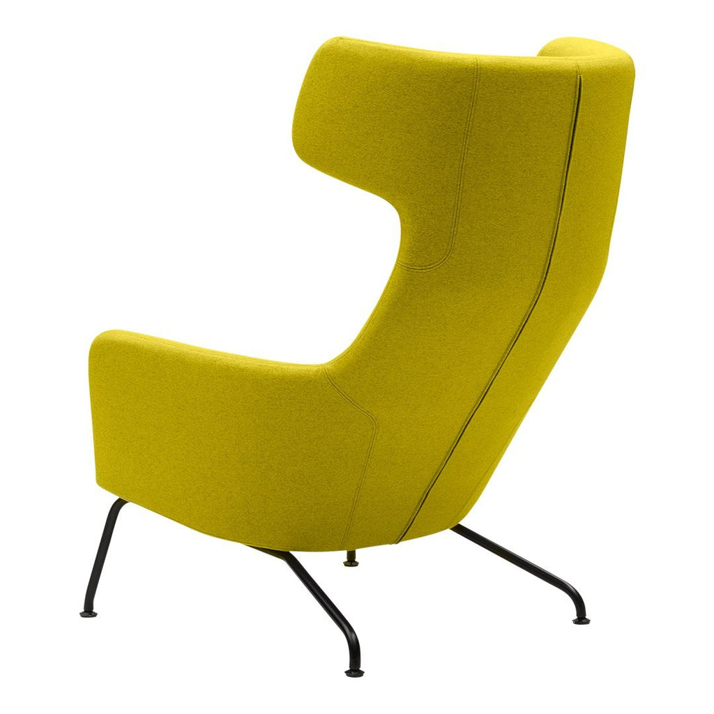 Fauteuil lounge ailé moderne rembourré avec silhouette dynamique arrondie pour salon