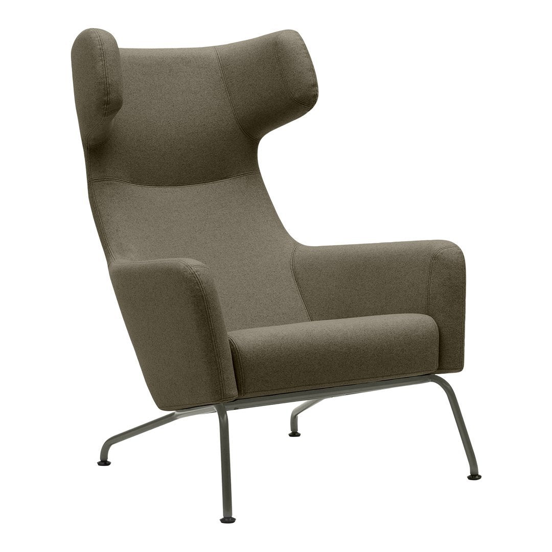 Fauteuil lounge ailé moderne rembourré avec silhouette dynamique arrondie pour salon