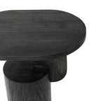 Table d'appoint contemporaine en frêne massif avec plateau ovale flottant et base cylindrique géométrique pour salon