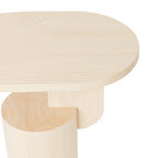 Table d'appoint contemporaine en frêne massif avec plateau ovale flottant et base cylindrique géométrique pour salon