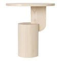 Table d'appoint contemporaine en frêne massif avec plateau ovale flottant et base cylindrique géométrique pour salon