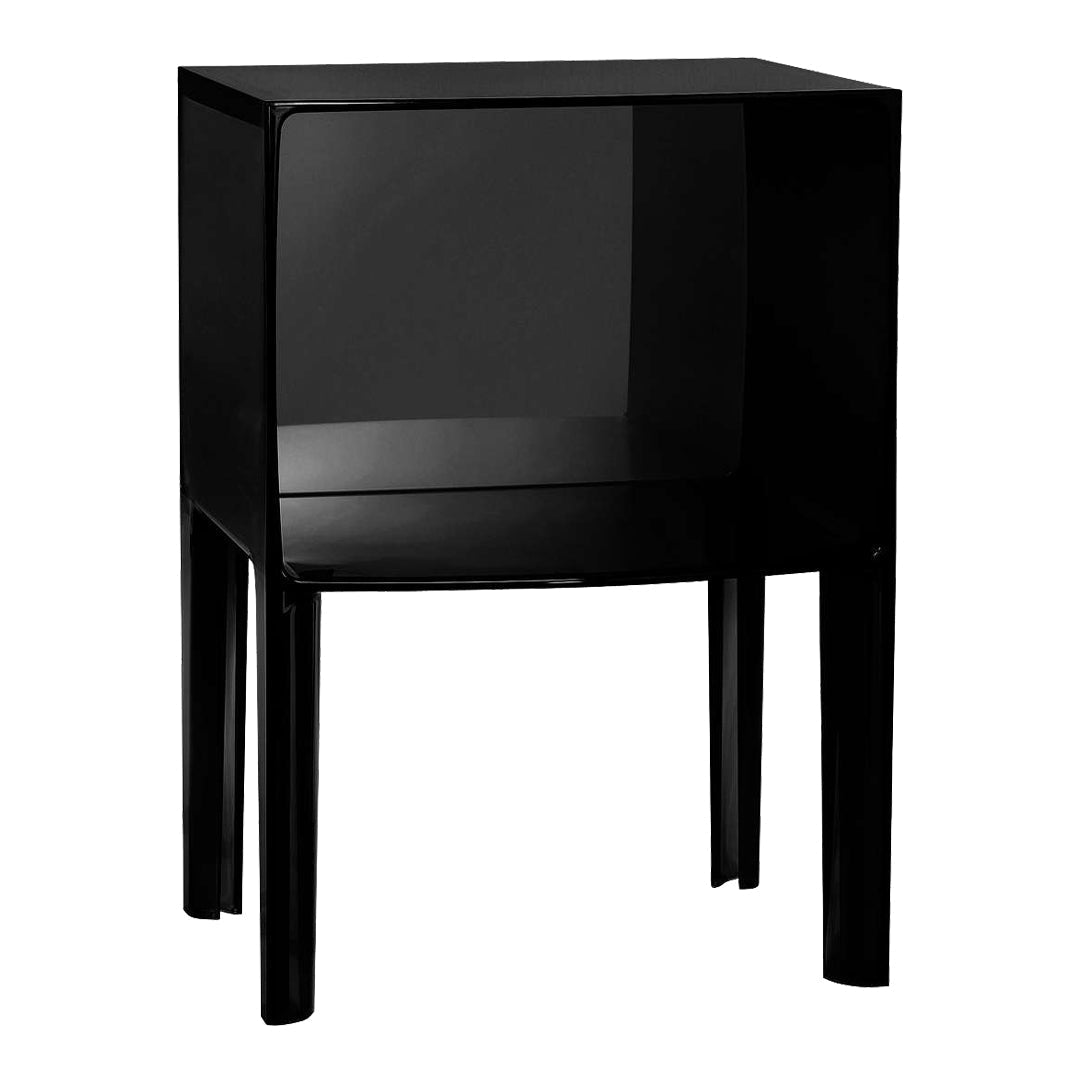 Table d'appoint contemporaine en plastique transparent avec coin réfléchissant et design incurvé pour chambre ou salon