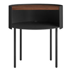 Table d'appoint moderne en acier et bois avec rangement dissimulé pour salon