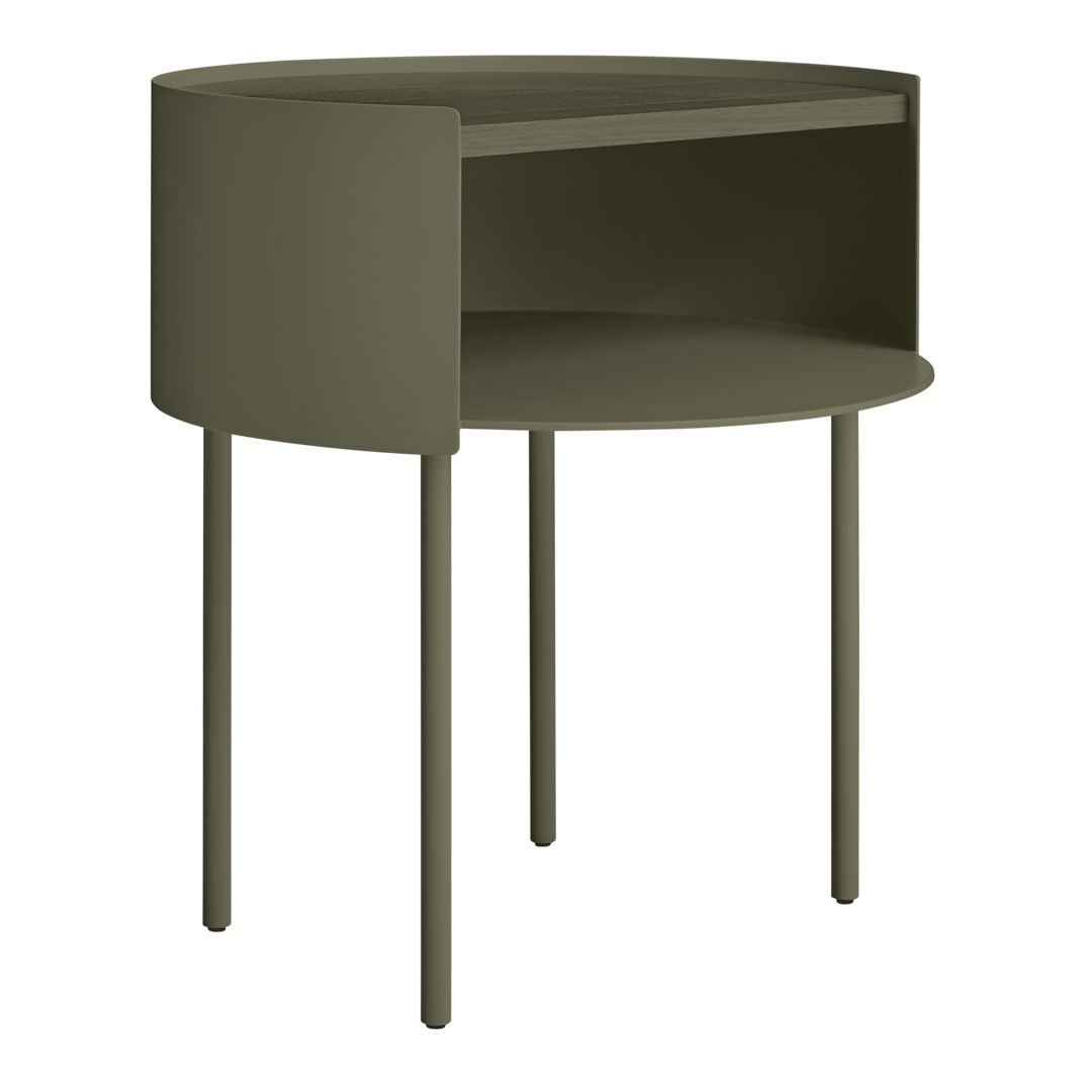 Table d'appoint moderne en acier et bois avec rangement dissimulé pour salon