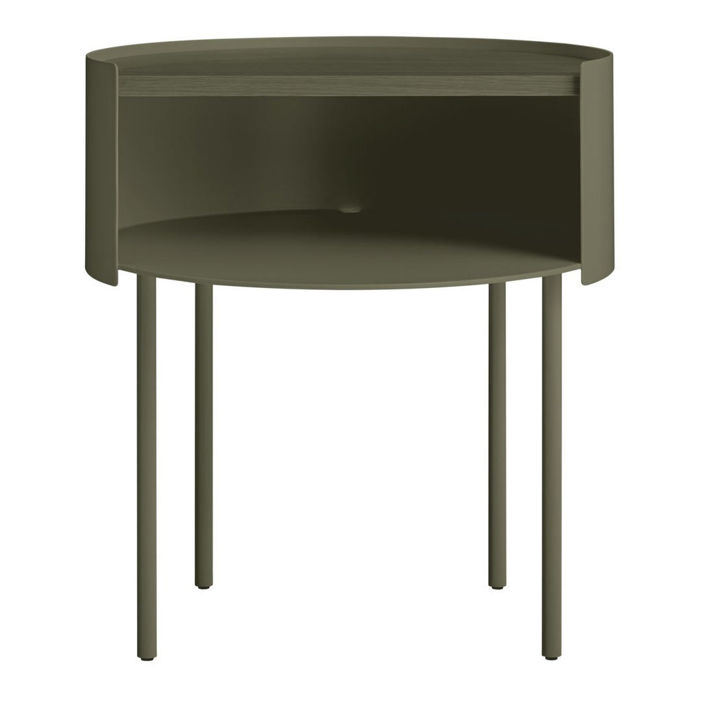 Table d'appoint moderne en acier et bois avec rangement dissimulé pour salon