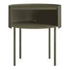 Table d'appoint moderne en acier et bois avec rangement dissimulé pour salon