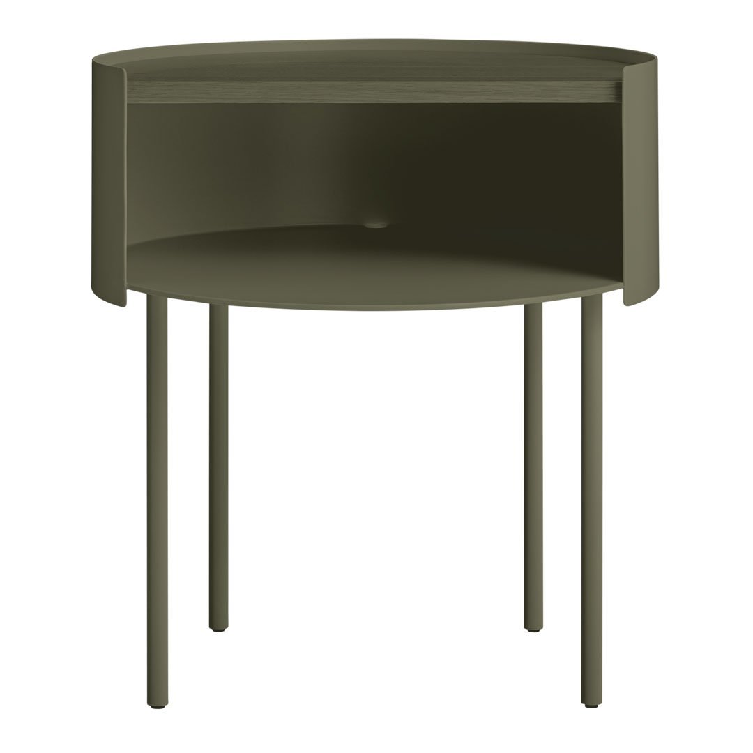 Table d'appoint moderne en acier et bois avec rangement dissimulé pour salon