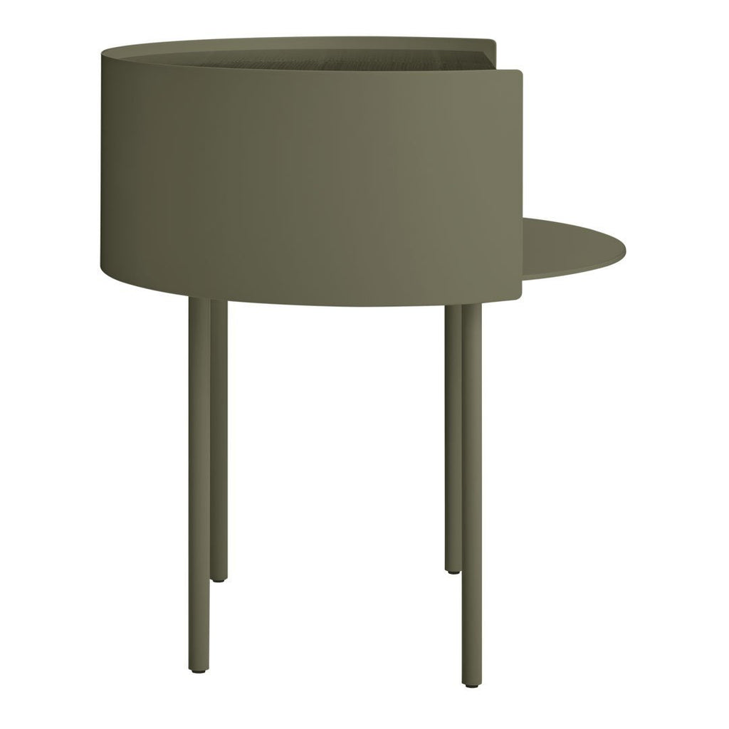 Table d'appoint moderne en acier et bois avec rangement dissimulé pour salon