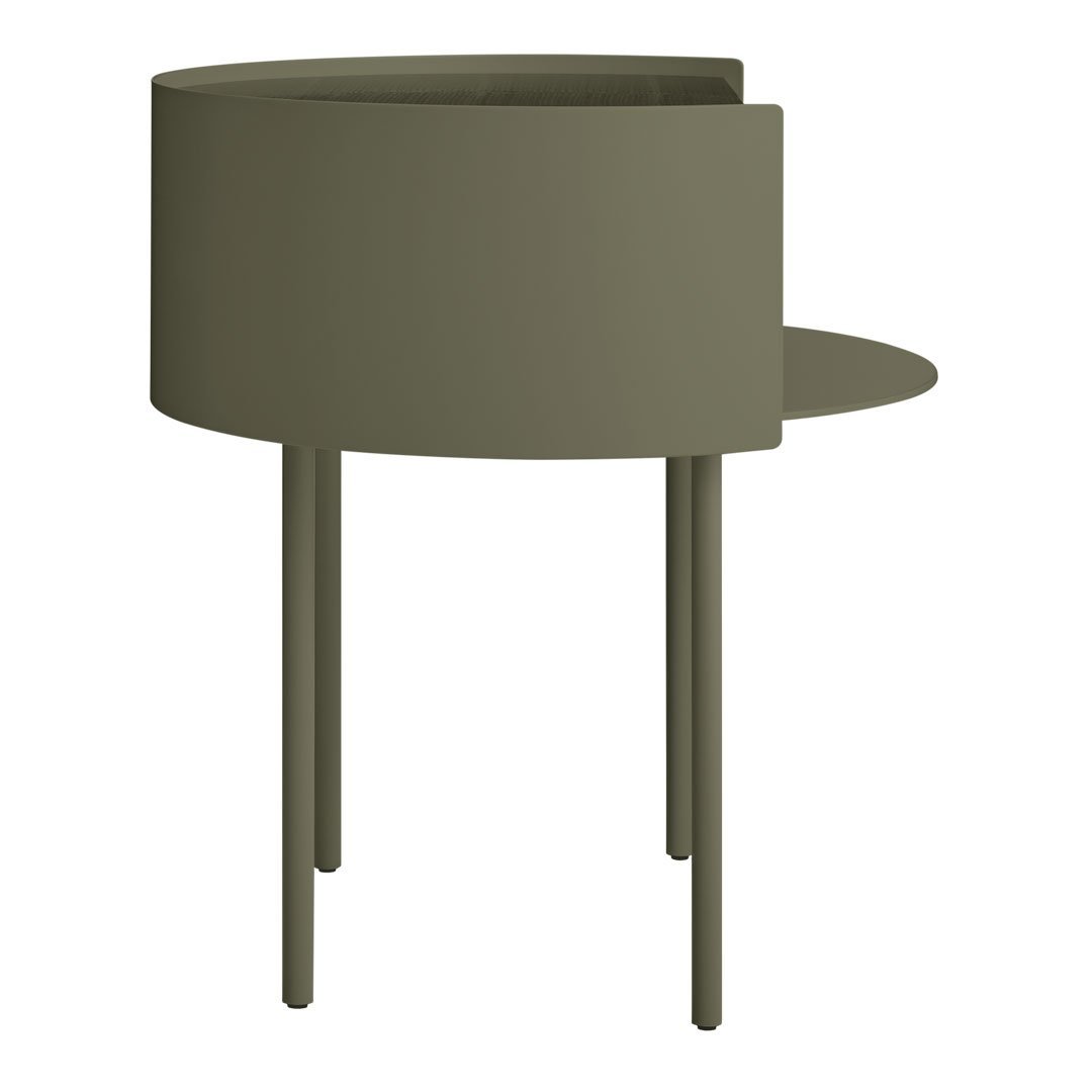Table d'appoint moderne en acier et bois avec rangement dissimulé pour salon